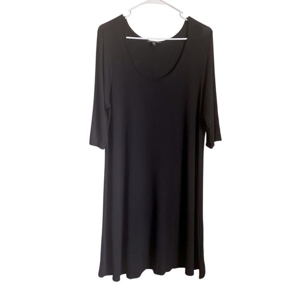 Eileen Fisher Half Sleeve Scoop Neck Dress BLK SZ M Classic Flouncy Minimalist - Picture 3 of 8